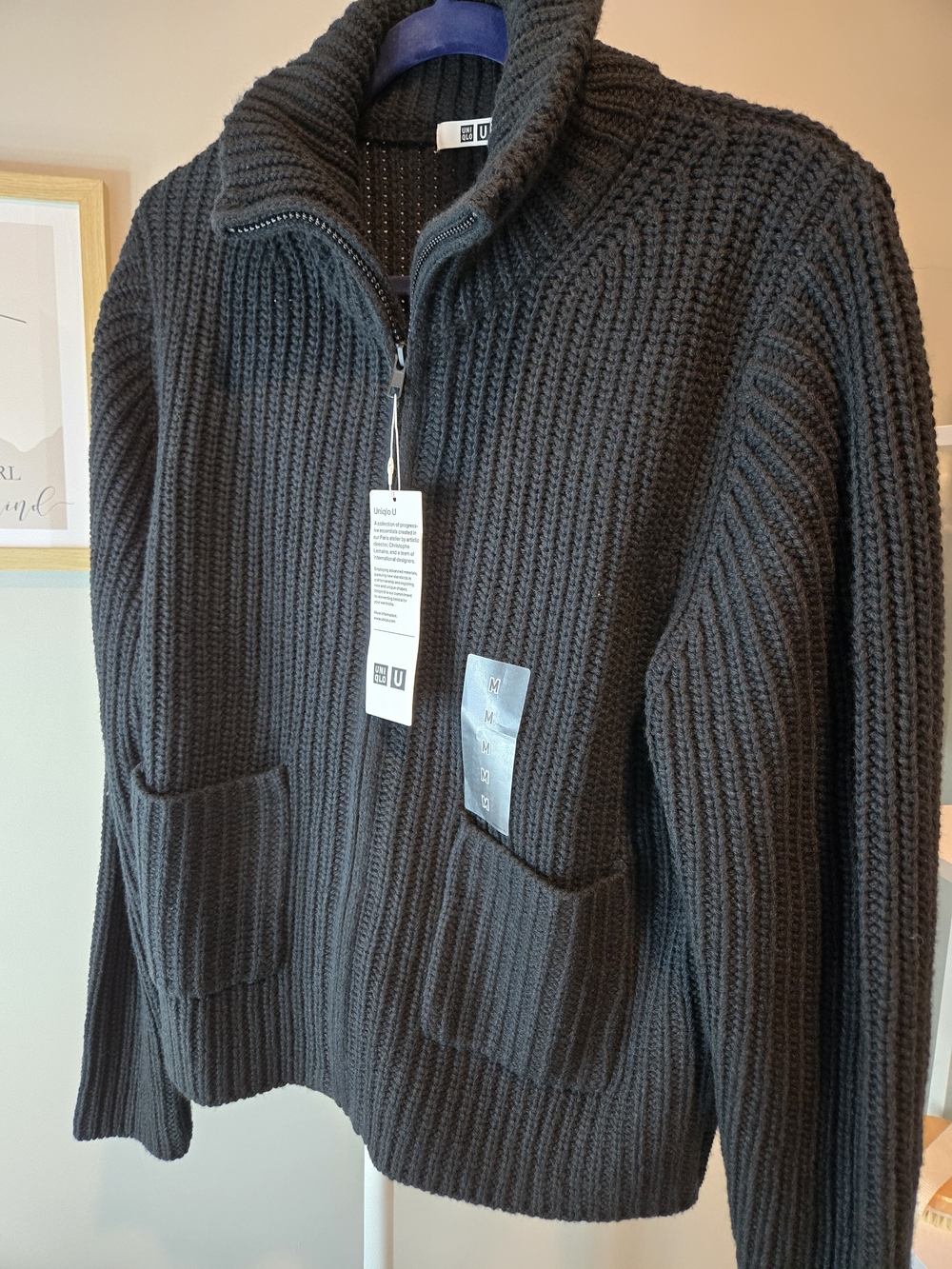UNIQLO Women's Charcoal Zip-Front Chunky Knit Sweater